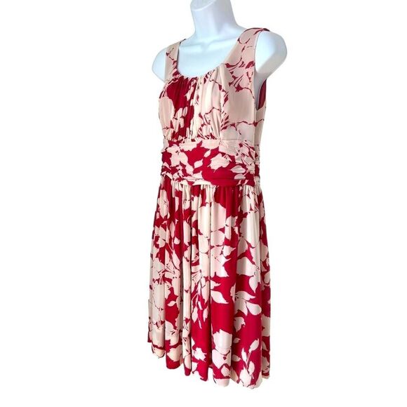 Talbots Sheer Floral Sleeveless Chiffon Rusty Red White Midi Summer Dress size 6 - Picture 3 of 11